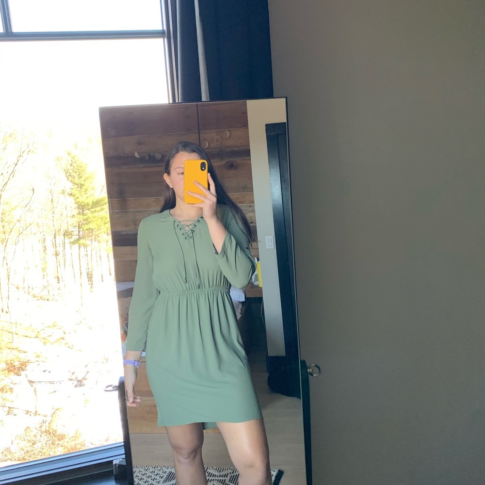 Lace up green dress